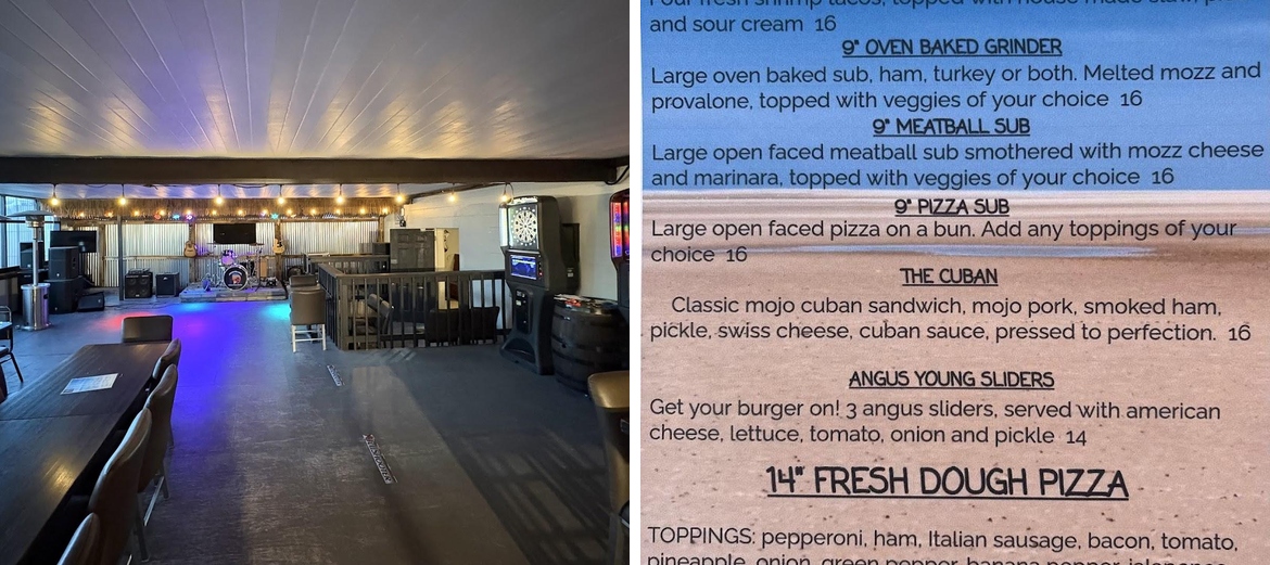 Sand Bar Pizza and Music Menu